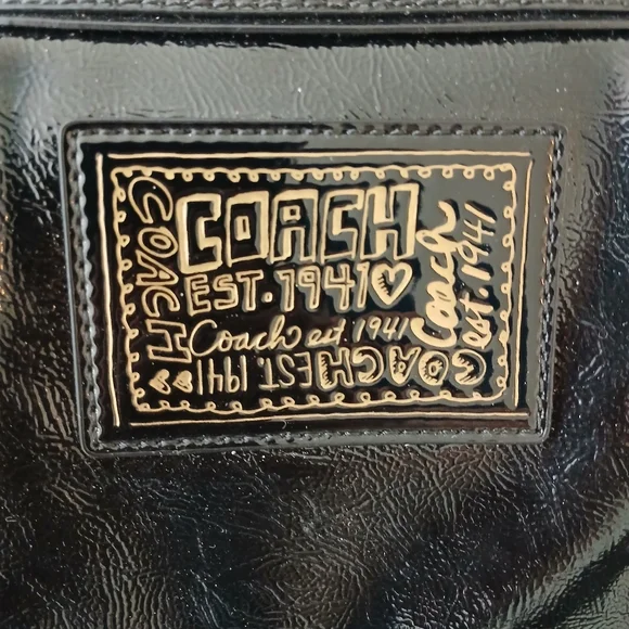 COACH Poppy Daisy Liquid Glass Tote High Shine Patent Leather 17x12 Y2K Style - Picture 8 of 9